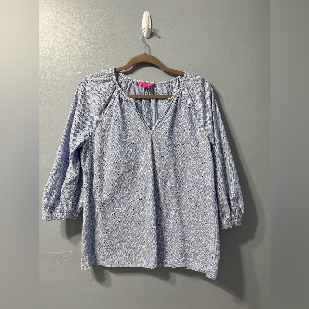 LILLY PULITZER Willa Top Blue and White Women’s Size Medium